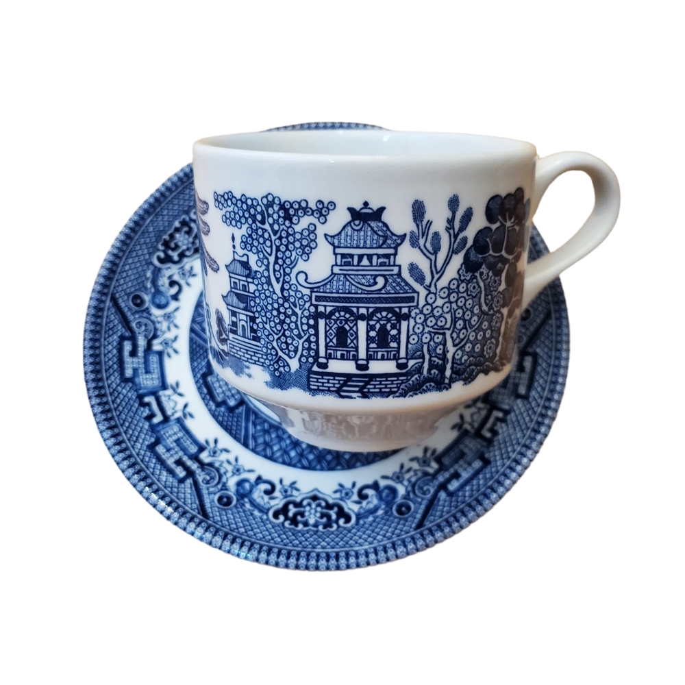 Churchill Blue Willow Flat Cup & Saucer Made In England‎